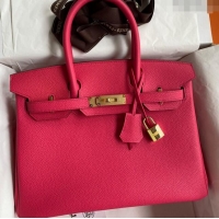 Grade Quality Hermes Birkin 30cm Bag in Original Togo Leather H30 Rosy/Gold 2024 (Full Handmade)