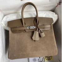 Best Price Hermes Birkin 30cm Bag in Original Swift and Suede Leather H30 Etoupe/Silver 2024 (Full Handmade)