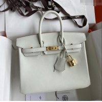 Unique Grade Hermes Birkin 35cm Bag in Original Swift Leather H35 Glacier White/Gold 2024 (Full Handmade)
