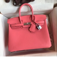 Best Price Hermes Birkin 35cm Bag in Original Swift Leather H35 Lipstick Pink/Silver 2024 (Full Handmade)