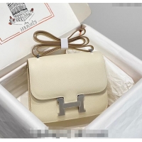 Popular Style Hermes Constance Bag 18cm in Epsom Leather H3037 Cream White/Silver 2023 (Half Handmade)