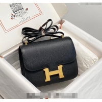 Luxurious Hermes Constance Bag 18cm in Epsom Leather H3037 Black/Gold 2023 (Half Handmade)
