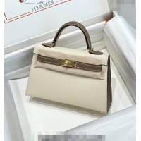 Best Price Hermes Mini Kelly II Bag 19cm in Epsom Leather H19 Cream White/Elephant Grey 2023 (Half Handmade)