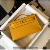 New Fashion Hermes Mini Kelly Pochette Bag 22cm in Epsom Leather 7117 Amber Yellow 2024 (Half Handmade)