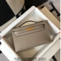 Cheap Design Hermes Mini Kelly Pochette Bag 22cm in Epsom Leather 7117 Litch Grey 2024 (Half Handmade)
