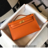 Grade Quality Hermes Mini Kelly Pochette Bag 22cm in Epsom Leather 7117 Orange 2024 (Half Handmade)