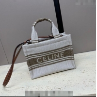 Famous Brand Celine Small Cabas Thais Tote Bag in Textile 199162 Khaki 2024