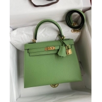 Shop Grade Hermes Kelly 25/28cm Bag in Original Epsom Leather K2528 Avocado Green/Gold 2024 ((Half Handmade)