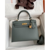 Most Popular Hermes Kelly 25/28cm Bag in Original Epsom Leather K2528 Almond Green/Gold 2024 ((Half Handmade)