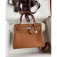 Good Quality Hermes Kelly 25/28cm Bag in Original Togo Leather K2528 Brown/Silver 2024 (Half Handmade)