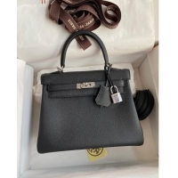 Top Design Hermes Kelly 25/28cm Bag in Original Togo Leather K2528 Black/Silver 2024 (Half Handmade)