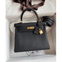 Famous Brand Hermes Kelly 25/28cm Bag in Original Togo Leather K2528 Black/Gold 2024 (Half Handmade)