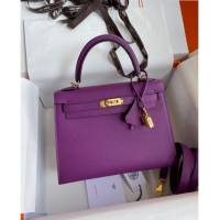 Best Price Hermes Kelly 32cm Bag in Original Epsom Leather K32 Purple/Gold 2024 (Half Handmade)
