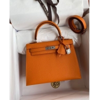 Well Crafted Hermes Kelly 32cm Bag in Original Epsom Leather K32 Orange/Silver 2024 (Half Handmade)