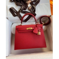 Best Price Hermes Kelly 32cm Bag in Original Epsom Leather K32 Red/Gold 2024 (Half Handmade)
