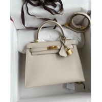 Top Design Hermes Kelly 32cm Bag in Original Epsom Leather K32 Milk Shake White/Gold 2024 (Half Handmade)