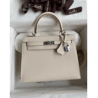 Reasonable Price Hermes Kelly 32cm Bag in Original Epsom Leather K32 Milk Shake White/Silver 2024 (Half Handmade)