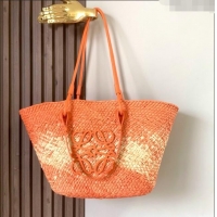 Super Quality Loewe Anagram Basket Bag in Iraca Palm and Calfskin 8008 Orange 2024