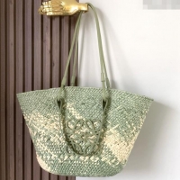 New Design Loewe Anagram Basket Bag in Iraca Palm and Calfskin 8008 Olive Green 2024