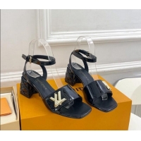 Best Grade Louis Vuitton Shake Strap Sandals 5.5cm with Quilted Heel in Patent Calfskin Black 426078