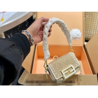 Free Shipping Fendi Baguette Mini Flap Bag in Straw F0513 White 2024