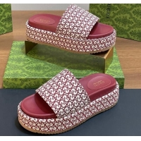 Good Product Gucci Platform Slide Sandals 5cm in GG Canvas Jacquard Burgundy 0427004