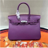 Reasonable Price Hermes Birkin 30cm Togo Leather Bag 6088 Purple Silver