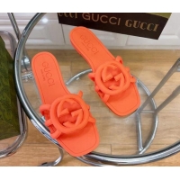 Top Grade Gucci Rubber Interlocking G Flat Slide Sandals Orange 427080