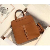 Top Quality Hermes Halzan 25cm Bag in Togo Calfskin Leather HH2937 Brown/Gold
