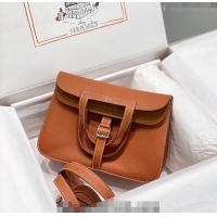 Famous Brand Hermes Halzan 25cm Bag in Togo Calfskin Leather and Lambskin H7080 Brown/Silver (Half Handmade)