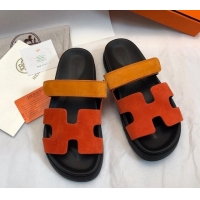Durable Hermes Chypre Flat Sandals in Suede Orange/Yellow 327033