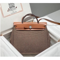 Top Quality Hermes Herbag Zip Bag PM 31cm in Check Canvas 0521 Brown 2024