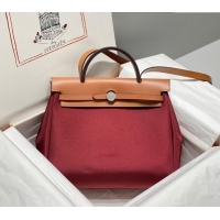 Luxury Discount Hermes Herbag Zip Bag PM 31cm in Canvas 0521 Bordeaux Red 2024