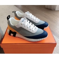 Luxury Cheap Hermes Bouncing Sneakers in Satin Knit and Suede Dark Blue 425118