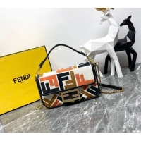 Best Price Fendi Baguette Mini Bag in Multicolor Canvas bag with FF Embroidery 0523 Orange 2024