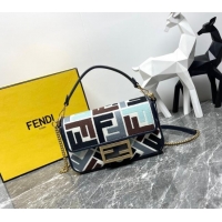 Promotional Fendi Baguette Mini Bag in Multicolor Canvas bag with FF Embroidery 0523 Blue 2024
