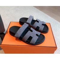 Purchase Hermes Chypre Flat Sandals in Suede Grey 425150