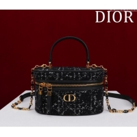 Promotional Dior Caro Mini Vanity Case in Cannage Tweed CD3001 Black 2024