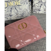Famous Brand Dior Caro Zipped Wallet in Patent Cannage Calfskin 0523 Pink 2024