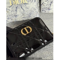 Top Grade Dior Caro Zipped Wallet in Patent Cannage Calfskin 0523 Black 2024
