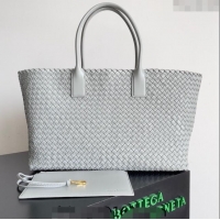 Fashion Discount Bottega Veneta Large Cabat Tote Bag in Intreccio Leather 608811 Light Grey 2024