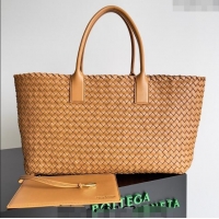 Most Popular Bottega Veneta Large Cabat Tote Bag in Intreccio Leather 608811 Light Brown 2024