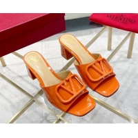 Low Cost Valentino VLogo Patent Calfskin Heel Slide Sandals 6cm Orange 429039