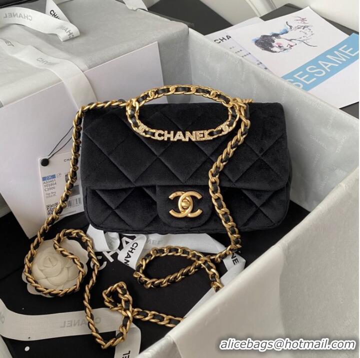 Popular Style Chanel FLAP BAG Velvet & Gold-Tone Metal AS3451 black ...