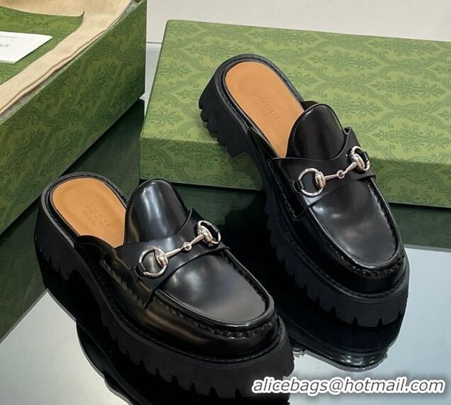 Cheap Price Gucci Leather Mules with Horsebit 4.5cm Black 106026