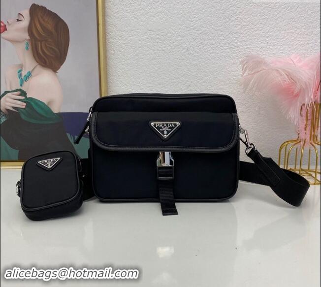 Top Grade Prada ReNylon and Saffiano Leather Shoulder Bag 2VH133 Black